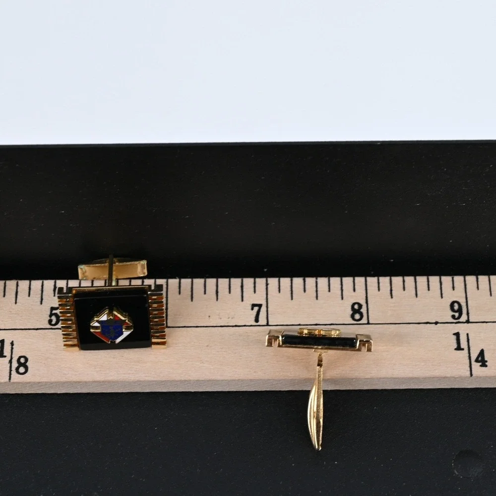 Vintage Knights of Columbus Past Faithful Navigator Cufflinks Tie Bar Set Gold